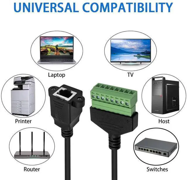 Alt view image 4 of 6 - RJ45 Screw Terminal, RJ45 to 8Pin Screw Terminal Adaptor Connector, Ethernet Extender RJ45 8P8C Female to 8 Pin Screw Terminal Breakout Board Cable for Cat7/6/5/5e Network CCTV DVR, 12inch