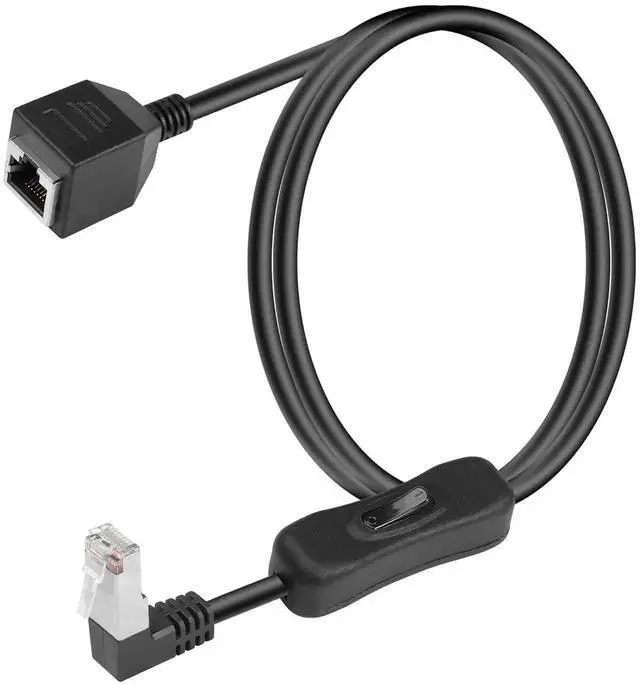 Main image of 90 Degree Cat6 Ethernet Cable with 304 On/Off Switch, 1M (3.3FT), Black, High Speed RJ45 Male to Female Internet Network Extension Cord, Compatible with PC, Laptop, Router, Switch