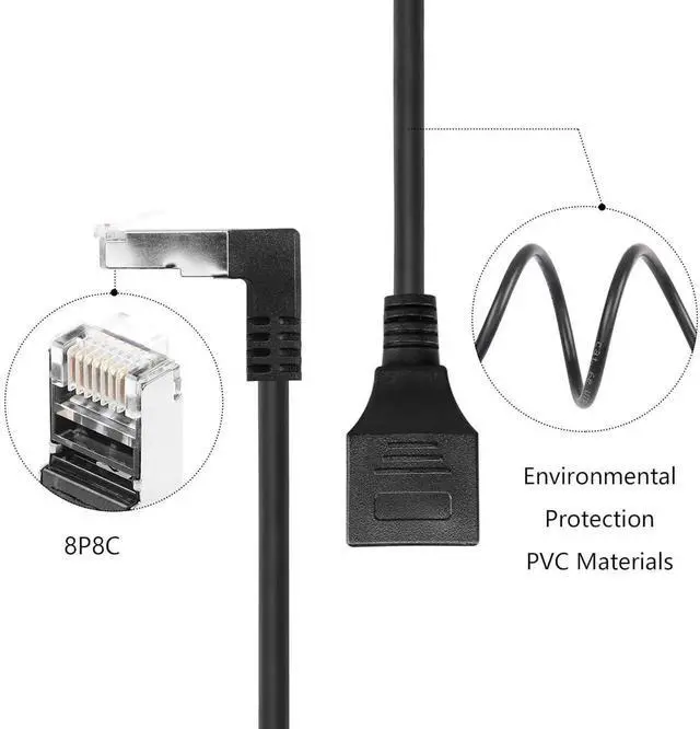 Alt view image 2 of 7 - 90 Degree Cat6 Ethernet Cable with 304 On/Off Switch, 1M (3.3FT), Black, High Speed RJ45 Male to Female Internet Network Extension Cord, Compatible with PC, Laptop, Router, Switch