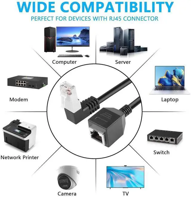 Alt view image 3 of 7 - 90 Degree Cat6 Ethernet Cable with 304 On/Off Switch, 1M (3.3FT), Black, High Speed RJ45 Male to Female Internet Network Extension Cord, Compatible with PC, Laptop, Router, Switch