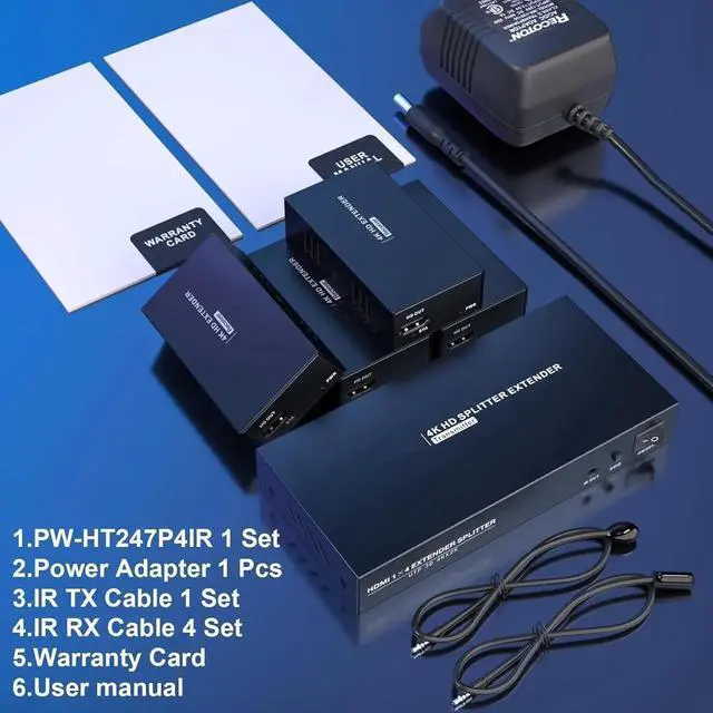 Alt view image 4 of 7 - HDMI Extender Splitter 1x4 HD 4K @60Hz Over CAT5/CAT6/CAT7 Ethernet CableUp to 196ft-Loop Out-Equipped with IR POC and EDID