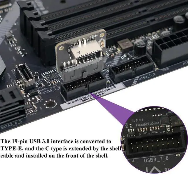 Alt view image 7 of 7 - 1Pack 90 Degree Type E 3.1 to USB 3.0 19Pin Header Adapter Up 90 Degree USB3.1 Female Front Panel Header to USB 3.0 19Pin Female Header Extension Adapter for Computer Motherboard.(19Pin/UP)
