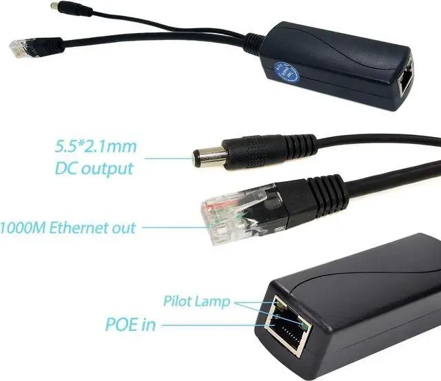 Alt view image 2 of 7 - Gigabit PoE Splitter 12V 1A Output, IEEE 802.3af Standard Compliant 10, 100, 1000Mbps Power Over Ethernet Splitter Adapter for Security Camera CCTV Surveillance 5.5x2.1mm DC Plug