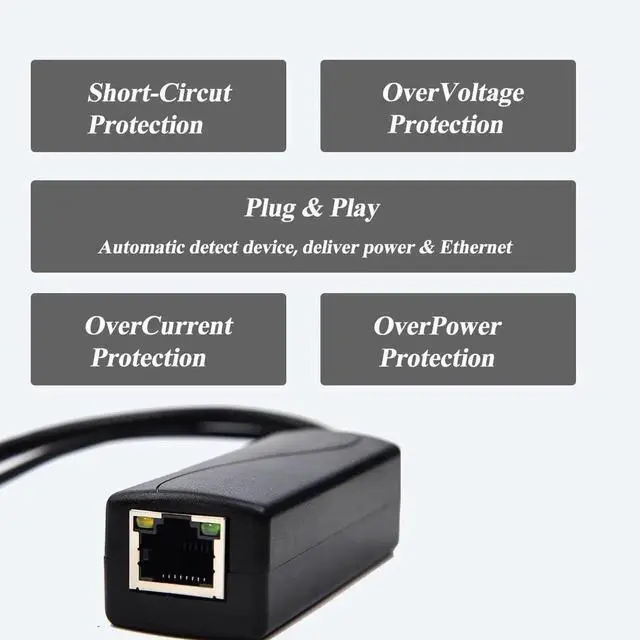 Alt view image 2 of 7 - Active PoE Splitter 12V 1A Output with IEEE 802.3af Standard Compliant 10,100Mbps Power Over Ethernet Splitter Adapter for Security IP Camera CCTV Surveillance Device 5.5x2.1mm (PS5712P Black)