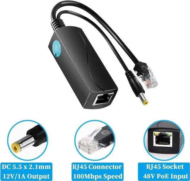 Alt view image 5 of 7 - Active PoE Splitter 12V 1A Output with IEEE 802.3af Standard Compliant 10,100Mbps Power Over Ethernet Splitter Adapter for Security IP Camera CCTV Surveillance Device 5.5x2.1mm (PS5712P Black)