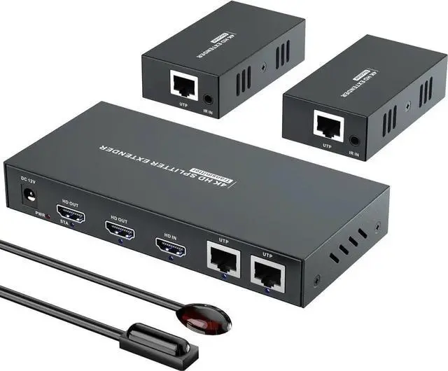 Main image of HDMI Extender Splitter1x2 HD 4K @60Hz up to 60m(196ft)-Loop Out-Over CAT5/CAT6/CAT7 Cable HDMI Transmitter and Receiver with IR Power Switch and EDID