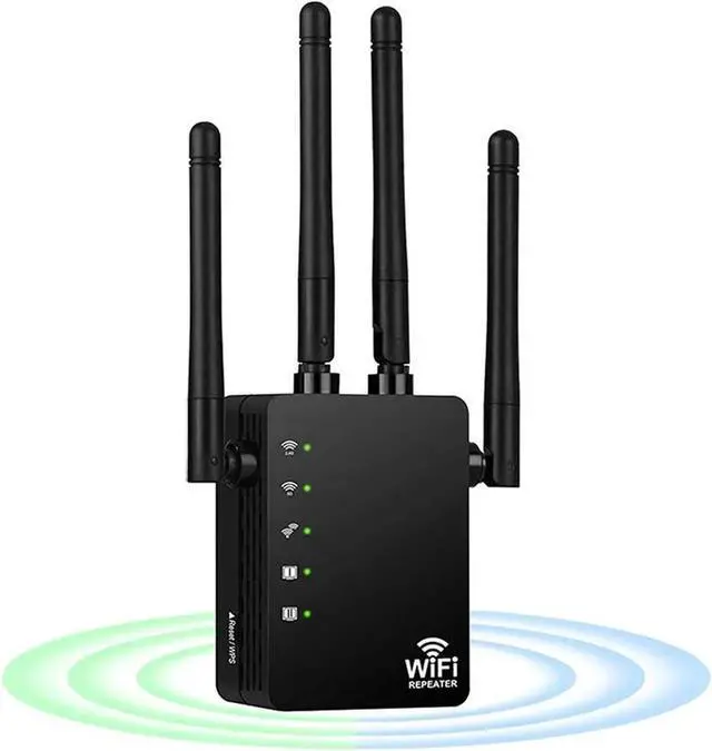 Main image of WiFi Range Extender 1200Mbps, AC1200 Wireless Signal Repeater Booster 2.4 & 5.8GHz Dual Band 4 Antennas 360 Degree Full Coverage Support One Button Setup with Ethernet Port Easy Setup