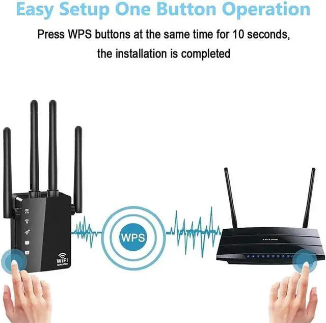 Alt view image 7 of 7 - WiFi Range Extender 1200Mbps, AC1200 Wireless Signal Repeater Booster 2.4 & 5.8GHz Dual Band 4 Antennas 360 Degree Full Coverage Support One Button Setup with Ethernet Port Easy Setup