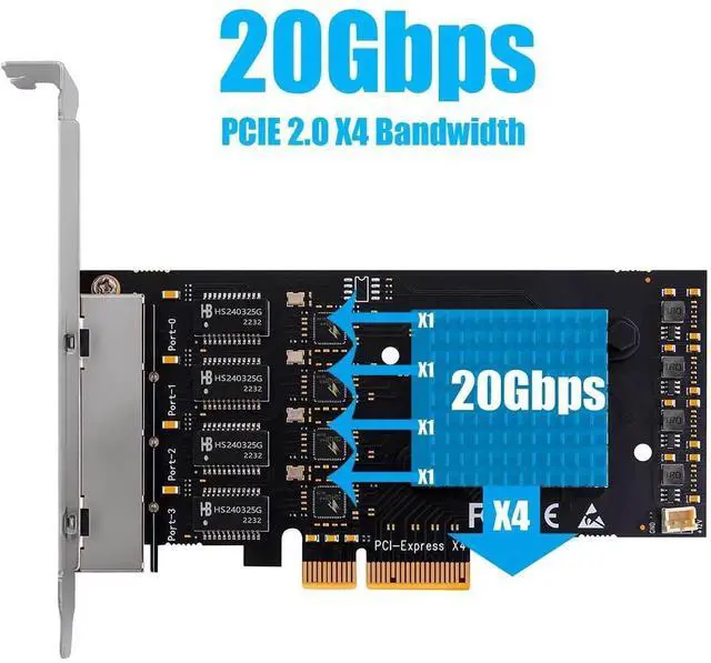 Alt view image 4 of 7 - LE8445 4-Port 2.5Gb PCIe Network Card for Desktop PC, 2500/1000/100Mbps Gigabit Ethernet RJ45 LAN Port, PCIE X4 Interface, Regular & Low Profile Bracket