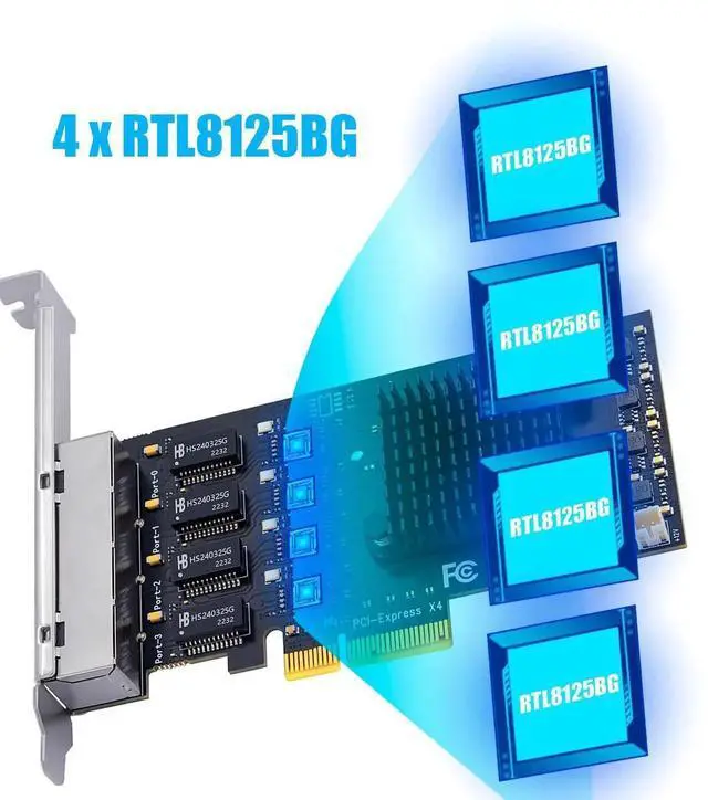 Alt view image 6 of 7 - LE8445 4-Port 2.5Gb PCIe Network Card for Desktop PC, 2500/1000/100Mbps Gigabit Ethernet RJ45 LAN Port, PCIE X4 Interface, Regular & Low Profile Bracket