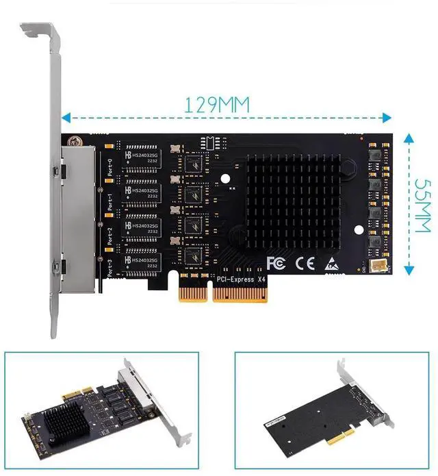 Alt view image 3 of 7 - LE8445 4-Port 2.5Gb PCIe Network Card for Desktop PC, 2500/1000/100Mbps Gigabit Ethernet RJ45 LAN Port, PCIE X4 Interface, Regular & Low Profile Bracket