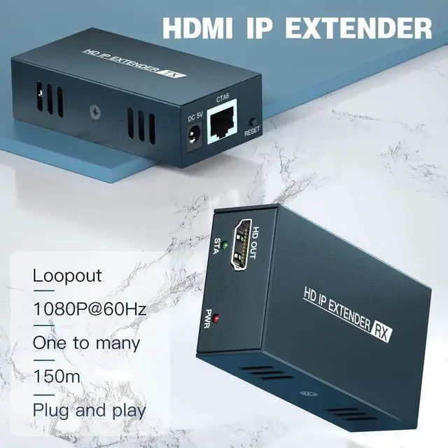 Alt view image 2 of 7 - HDMI Extender Over IP 150m/492ft Transmission Via Cat5e/Cat6/Cat7/Cat8 Network Cable Support Local Loopout and Transmission 1 to Multiple Via Network Switch