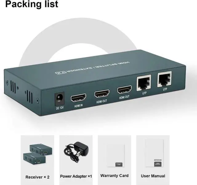 Alt view image 5 of 7 - HDMI Extender Splitter 1x2, HD1080P@60Hz & 3D Visual, Extending 165ft (50m) Length Transmission Over CAT5e/CAT6/CAT7 Cable, 2 Channel Transmission with 2 HDMI Loop Out1