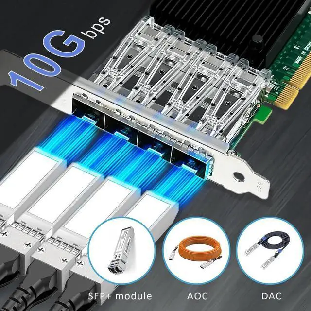 Alt view image 3 of 7 - ST7219 4-Port 10G SFP+ Ethernet Network Card with Intel X710-BM1 Controller, PCIE 3.0 X8 Interface, Support Windows 11/10/Windows Server/Linux/ESX/VMware ESXi(Not Support Mac OS)