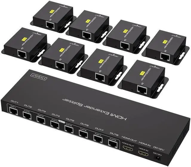 Main image of HDMI Extender Splitter Over Ethernet 1 in 8 Out Cat5e or 6 Up to 165FT 50m HD1080P 60Hz 3D with Port Loop Out Support EDID POC Suitable for Projection Exhibition Presentations