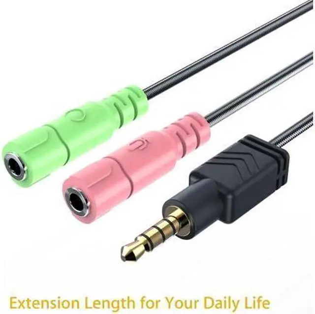 Alt view image 2 of 7 - Headphone Mic Splitter, 3.5mm Headset Adapter (Microphone + Audio) 2 TRS Female to TRRS Male CTIA Stereo Jack Y Cable Compatible for Dual-Plug Gaming Headset to PS4, Phone, Laptop, PC,0.6 Feet