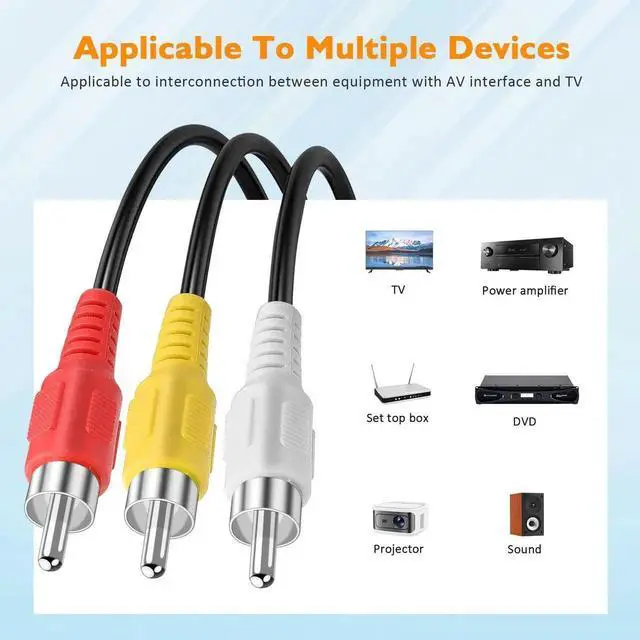 Alt view image 5 of 7 - RCA to RCA Audio Cable 6 Feet 3 RCA Male to Male Composite AV Video Cable for Speakers, TVs, DVD Players