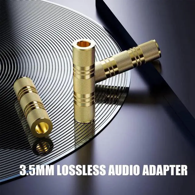 Alt view image 2 of 7 - 3.5mm Female to Female aux Adapter, 3.5mm Stereo Jack to 3.5mm Stereo Jack Adapter Connectors Stereo Coupler Female to Female Gold - 3pcs
