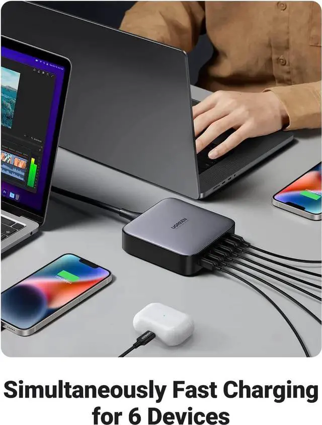 Alt view image 7 of 7 - UGREEN Nexode 200W USB C Desktop Charger, 6 Ports GaN PD Fast Charger with 3FT USB C to C Charging Cable Compatible with MacBook Pro/Air, iPad, iPhone 14/14 Pro Max, Galaxy, Pixel, Steam Deck and More