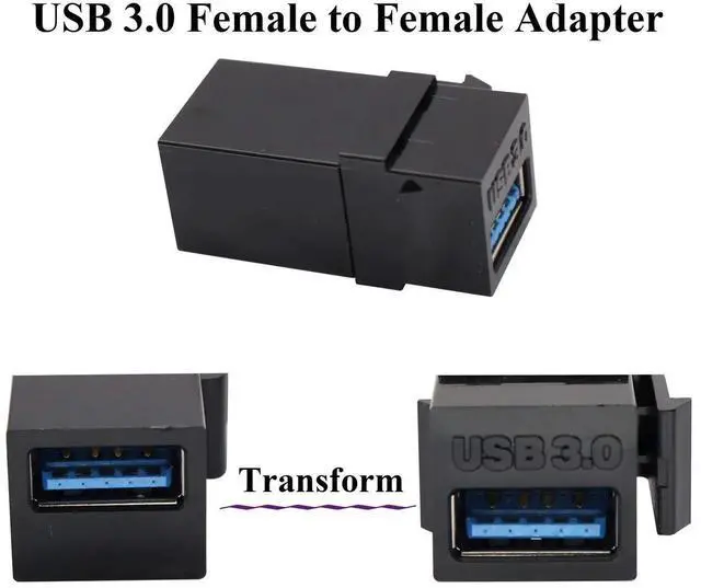 Alt view image 2 of 7 - USB 3.0 A Keystone Adapter Female to Female USB 3.0 A Keystone Jack Insert Socket Coupler Adapter for Wall Plate Outlet Panel (Black/5 Pack)