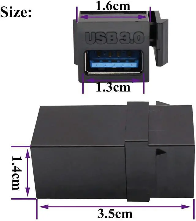 Alt view image 4 of 7 - USB 3.0 A Keystone Adapter Female to Female USB 3.0 A Keystone Jack Insert Socket Coupler Adapter for Wall Plate Outlet Panel (Black/5 Pack)