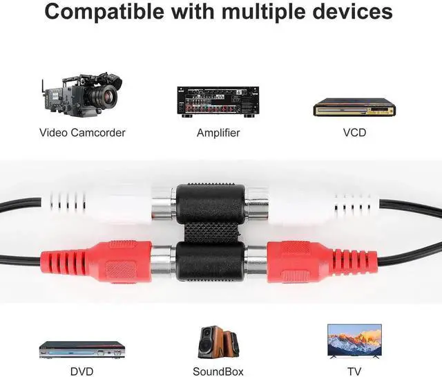 Alt view image 3 of 7 - 2 RCA Female Jack to Female Jack Adapter Coupler Nickel Plated RCA Connector Extender Dual RCA A/V Cable Jointer Converter for Speaker, Amplifier, RCA Cable, Silver