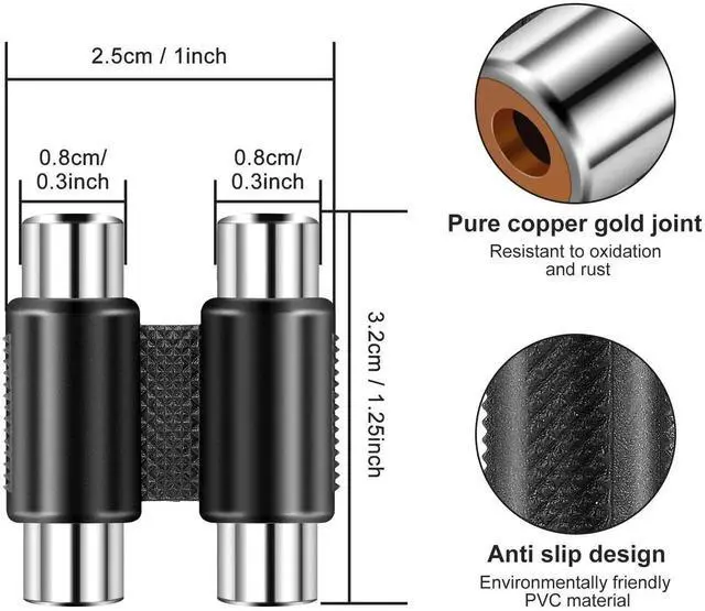 Alt view image 6 of 7 - 2 RCA Female Jack to Female Jack Adapter Coupler Nickel Plated RCA Connector Extender Dual RCA A/V Cable Jointer Converter for Speaker, Amplifier, RCA Cable, Silver
