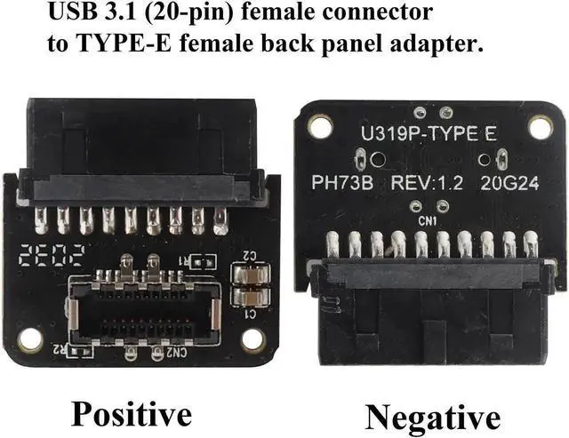 Alt view image 3 of 6 - 2Pack 90 Degree USB 20Pin to USB3.1 Type-E Front Panel Connector Down-Right Angle Type-E USB 3.1 Female to 19/20Pin USB3.0 Female Header Extension Adapter for Computer