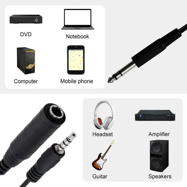 Alt view image 5 of 6 - 6.35mm TRS Male to 1/4 TRS Female Stereo Headphone Y Splitter Extension Cable