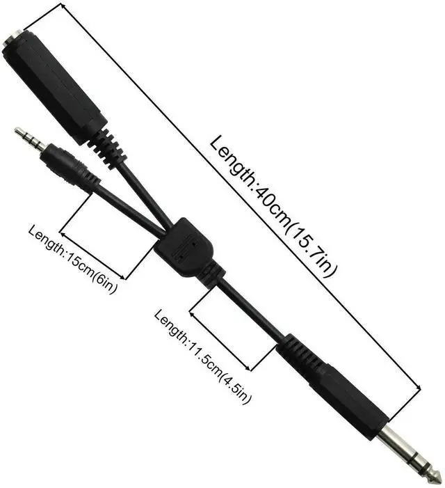 Alt view image 6 of 6 - 6.35mm TRS Male to 1/4 TRS Female Stereo Headphone Y Splitter Extension Cable