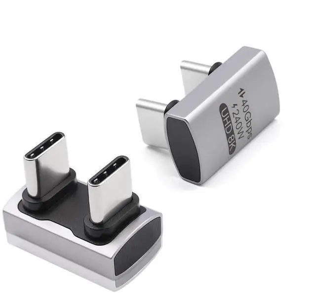 Main image of 240W USB C 180 Degree Adapter (40Gbps Data, 8K@60Hz Video) U Shape Type C Male to Male Adapter, USB C Angle for Thunderbolt 4/3, Switch, Laptop, Tablet, iPhone 16 15 2Pack