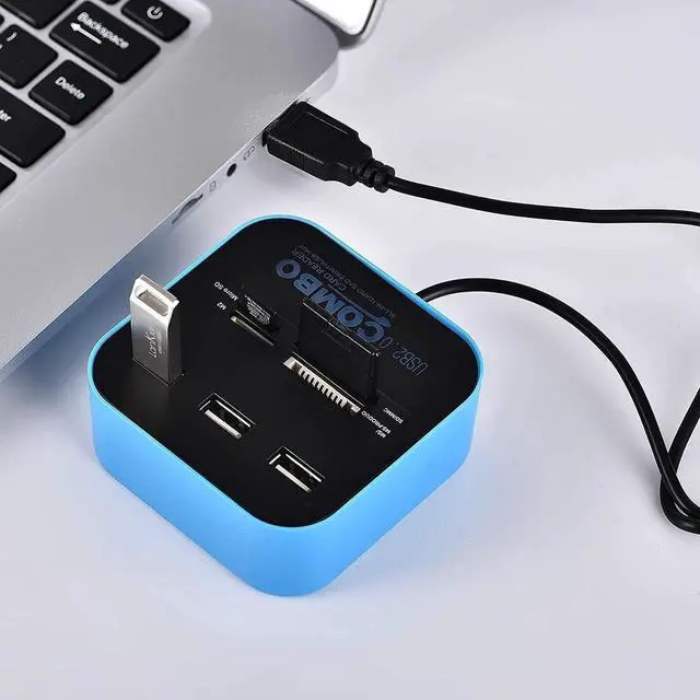 Alt view image 2 of 5 - Blue USB Splitter Memory Card Reader USB sd Card Reader Card Reader for Camera Memory Card Micro sd Reader Card Reader 7 in 1