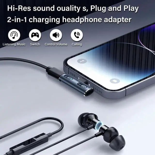 Alt view image 6 of 7 - USB C 2 in1 Headphone Adapter USB3.2 100W PD Fast Charge + Audio + 10Gbps Fast Data Transfer USB C to Type-C Audio Adapter Compatible with LaptopsMacBookTablets-Gray