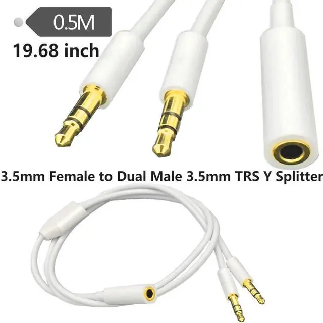 Alt view image 4 of 6 - 3.5mm Headphone Audio Splitter 1 Female to 2 Male TRS Y 3.5mm Splitter Cable Gold-Plated Stereo Jack for PC Smartphone MP4 Earphone Mp3 Speaker 19.68 inch 0.5m White