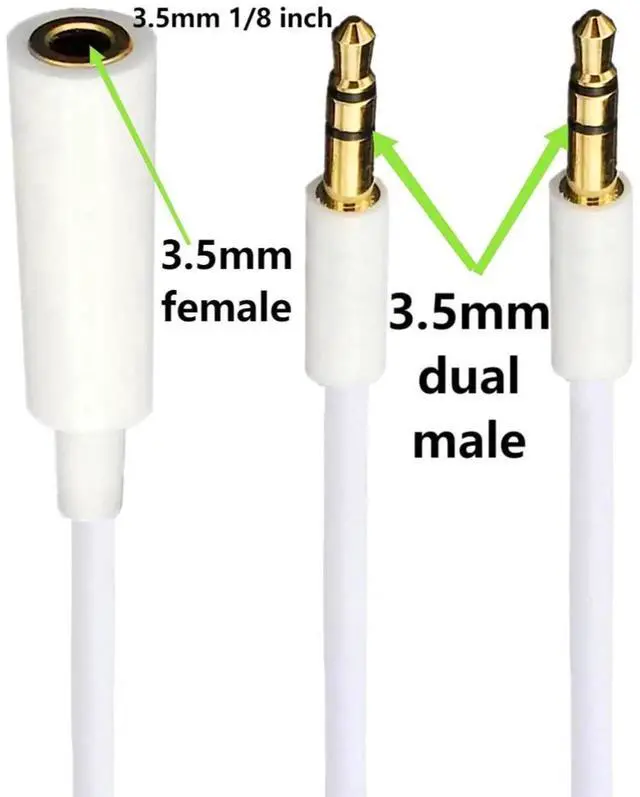 Alt view image 6 of 6 - 3.5mm Headphone Audio Splitter 1 Female to 2 Male TRS Y 3.5mm Splitter Cable Gold-Plated Stereo Jack for PC Smartphone MP4 Earphone Mp3 Speaker 19.68 inch 0.5m White