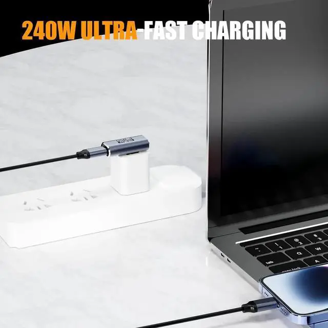 Alt view image 3 of 6 - 90 Degree USB C Adapter, Right Angle USB C 240W Male to Female Adapter Extender for Steam Deck, ROG Ally, MacBook, Tablet, Phone and More - 2Pack