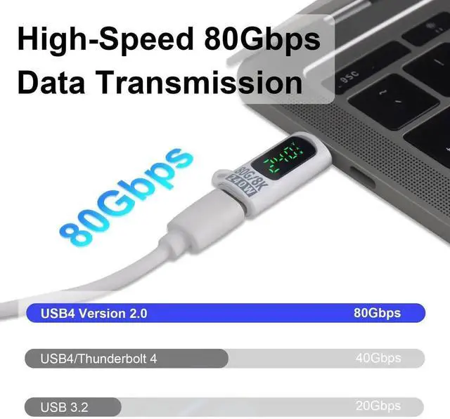 Alt view image 4 of 7 - 80Gbps USB C Extender Adapter for Thunderbolt 5, 240W USB C Male to Female Adapter, 8K@60Hz Video Type C Extender Digital Display for Headphone/OTG Phone/Docking/Game Controller, White 1pcs