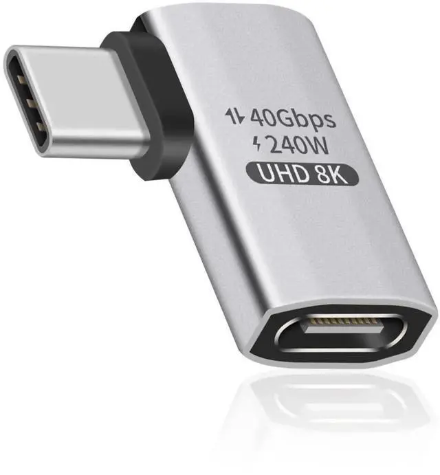 Main image of 240W Right Angle USB-C Adapter, 40Gbps USB C 90 Degree Adapter Male to Female with 8K@60Hz Video Compatible for Thunderbolt 3/4, Switch, MacBookPro/Air, ipad and More Type C Devices (1 Pack)