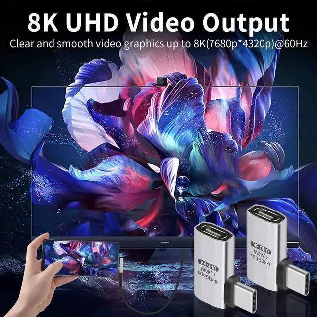 Alt view image 5 of 7 - 240W Right Angle USB-C Adapter, 40Gbps USB C 90 Degree Adapter Male to Female with 8K@60Hz Video Compatible for Thunderbolt 3/4, Switch, MacBookPro/Air, ipad and More Type C Devices (1 Pack)