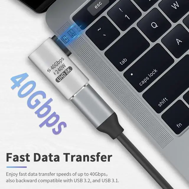 Alt view image 6 of 7 - 240W Right Angle USB-C Adapter, 40Gbps USB C 90 Degree Adapter Male to Female with 8K@60Hz Video Compatible for Thunderbolt 3/4, Switch, MacBookPro/Air, ipad and More Type C Devices (1 Pack)