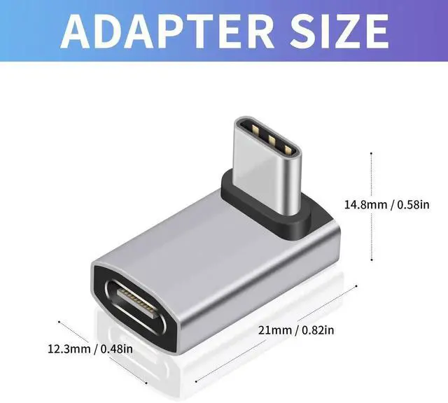 Alt view image 5 of 7 - USB C 90 Degree Adapter [ 40Gbps, 240W PD,8K@60Hz Video] 90 Degree USB C Angle Adapter, Type C Male to Female Extender Connector for Tablet, HUB, Thunderbort ect 1 Pack