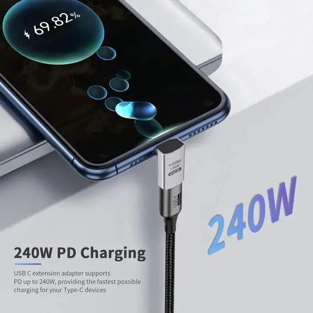 Alt view image 3 of 7 - USB C 90 Degree Adapter [ 40Gbps, 240W PD,8K@60Hz Video] 90 Degree USB C Angle Adapter, Type C Male to Female Extender Connector for Tablet, HUB, Thunderbort ect 1 Pack