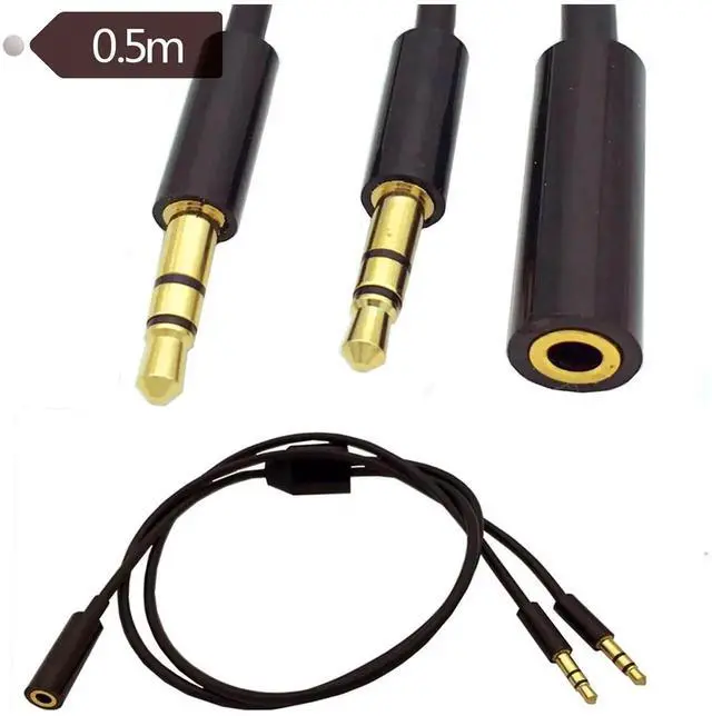 Alt view image 2 of 6 - Headphone Audio Splitter 3.5mm Female to 2 Dual Male 3.5mm TRS Y Splitter Cable Gold-Plated Stereo Jack for Smartphone PC Mp3/4 Earphone Speaker 19.68 inch/0.5m