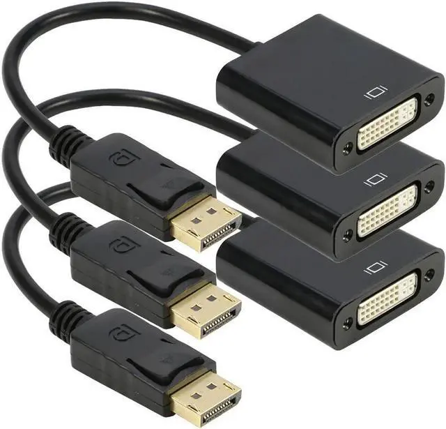 Main image of DP DisplayPort to DVI Adapter 3Pack, Gold Plated DP Display Port to DVI DVI-I Female Video Adapter 1080p, Compatible with Computer, Desktop, Laptop, PC, Monitor, Projector, HDTV - Black