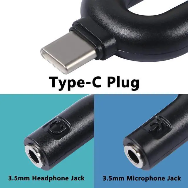Alt view image 2 of 5 - USB C Audio Adapter, U Type USB Type-C External Stereo Sound Adapter, Headphone and Microphone Splitter Suitable for Windows and Android-Black/2Packs