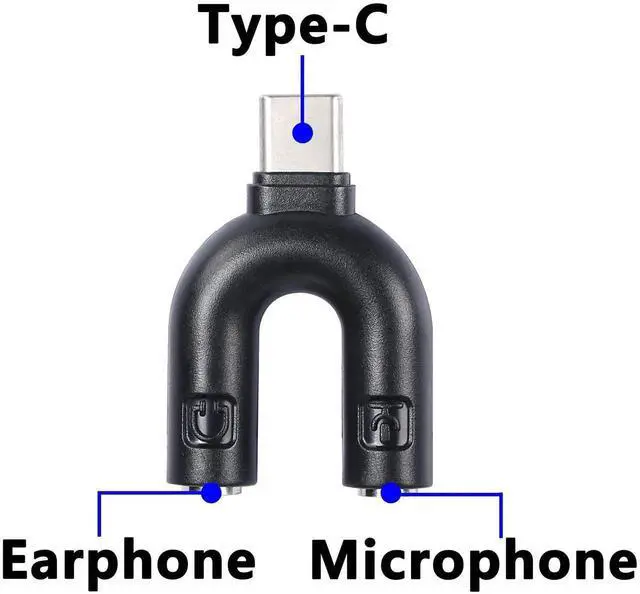 Alt view image 5 of 5 - USB C Audio Adapter, U Type USB Type-C External Stereo Sound Adapter, Headphone and Microphone Splitter Suitable for Windows and Android-Black/2Packs