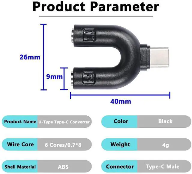 Alt view image 3 of 5 - USB C Audio Adapter, U Type USB Type-C External Stereo Sound Adapter, Headphone and Microphone Splitter Suitable for Windows and Android-Black/2Packs