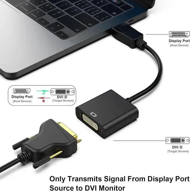 Alt view image 3 of 3 - DisplayPort to DVI DVI-D Single Link Adapter, Display Port to DVI Converter Male to Female Black 2-Pack