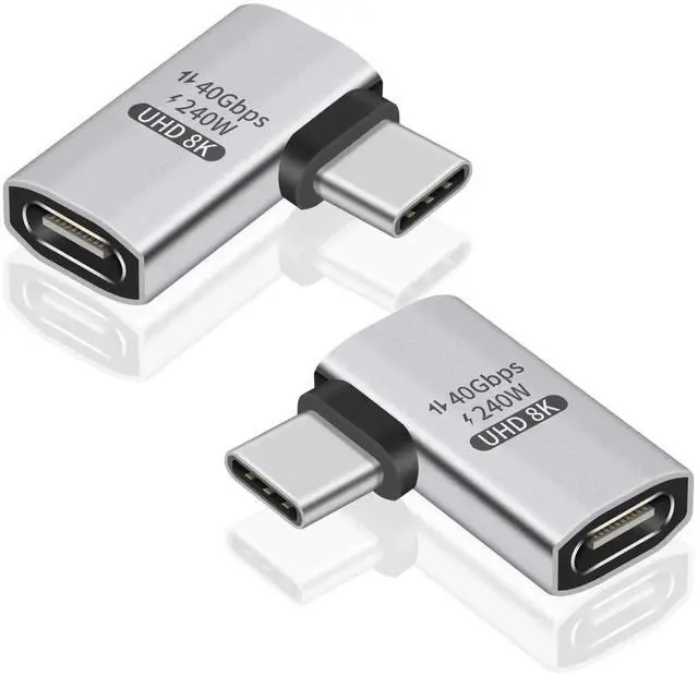 Main image of 240W Right Angle USB C Adapter, 40Gbps USB C 90 Degree Adapter Male to Female with 8K 60Hz Video ompatible for Thunderbolt 3/4, Switch, MacBookPro/Air, ipad and More Type C Devices (2 Pack)