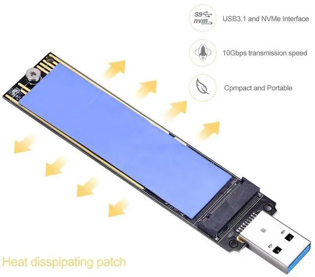 Alt view image 3 of 5 - M.2 NVME USB 3.1 Adapter,M-Key M.2 NVME to USB Card Reader USB 3.1 Gen 2 Bridge Chip with 10 Gbps High Performance, Compatible with Samsung 950/960/970 Evo/Pro or Other M.2 SSDs with PCI-E Type